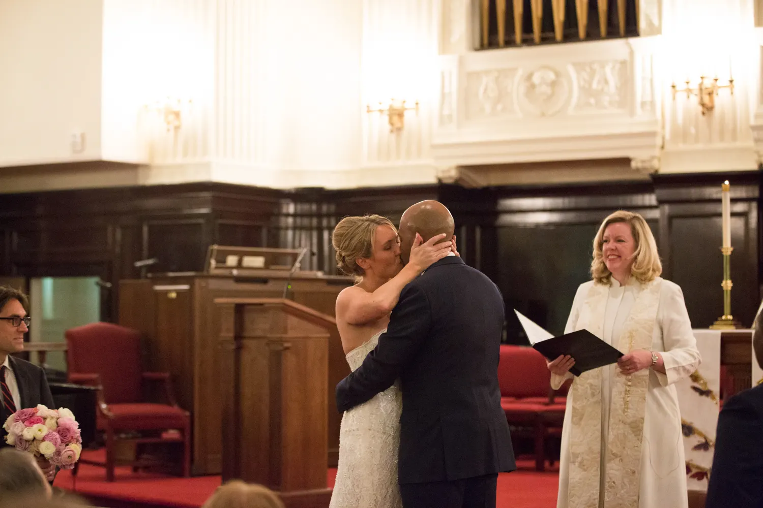First kiss wedding ceremony at Mount Vernon Place United Methodist Church wedding photo